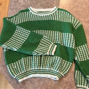 green and white striped crocheted sweater